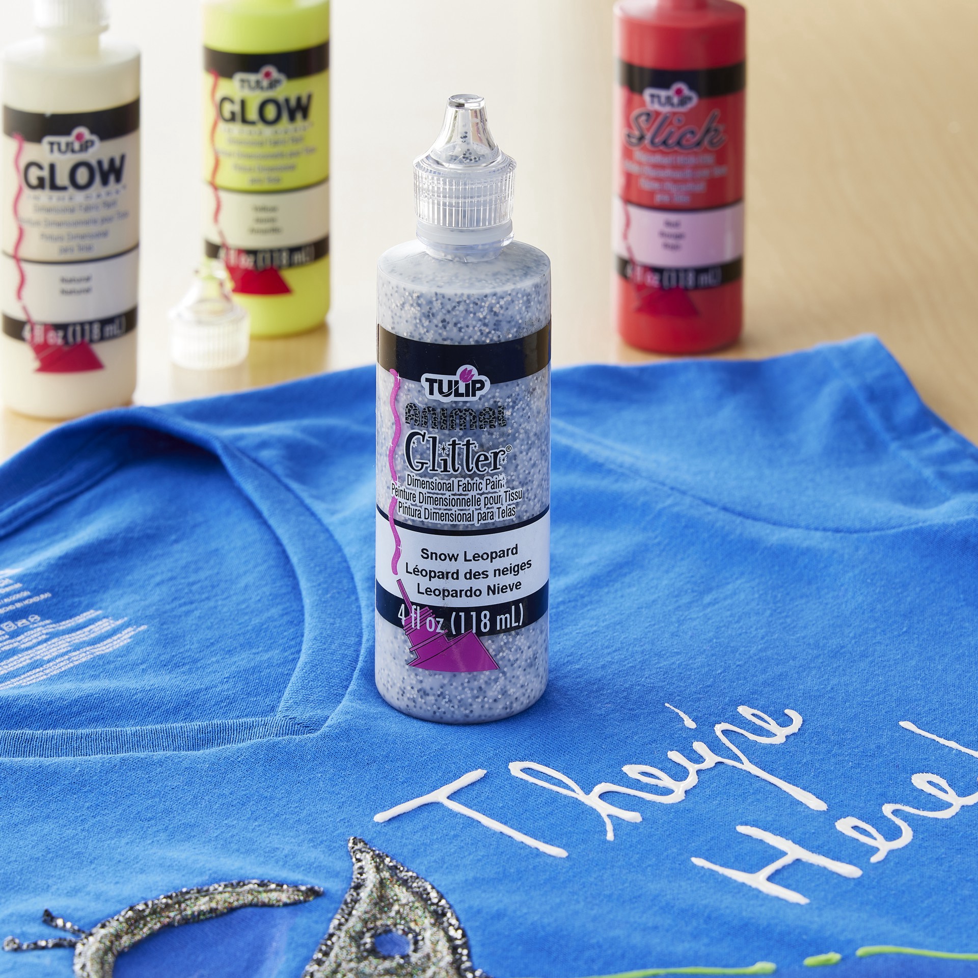 slide 2 of 2, Tulip Dimensional Fabric Paint Glitter Snow Leopard 4 Fl Oz, 4 fl oz