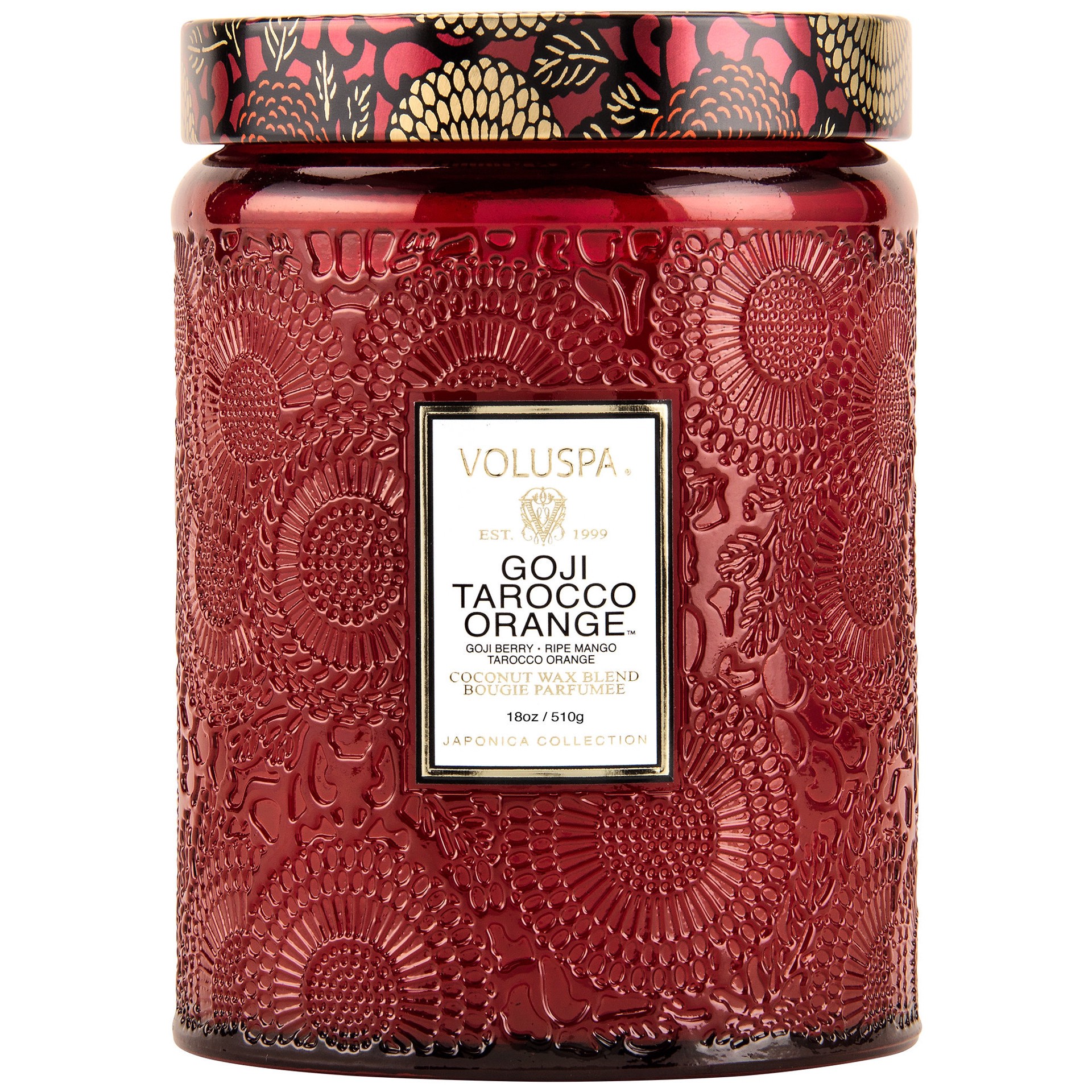 slide 2 of 2, VOLUSPA Goji & Tarocco Orange Glass Jar Candle 18 oz/ 510 g 1-wick Candle,