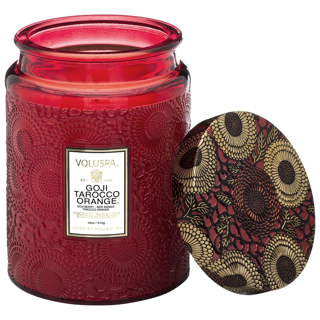 slide 1 of 2, VOLUSPA Goji & Tarocco Orange Glass Jar Candle 18 oz/ 510 g 1-wick Candle,