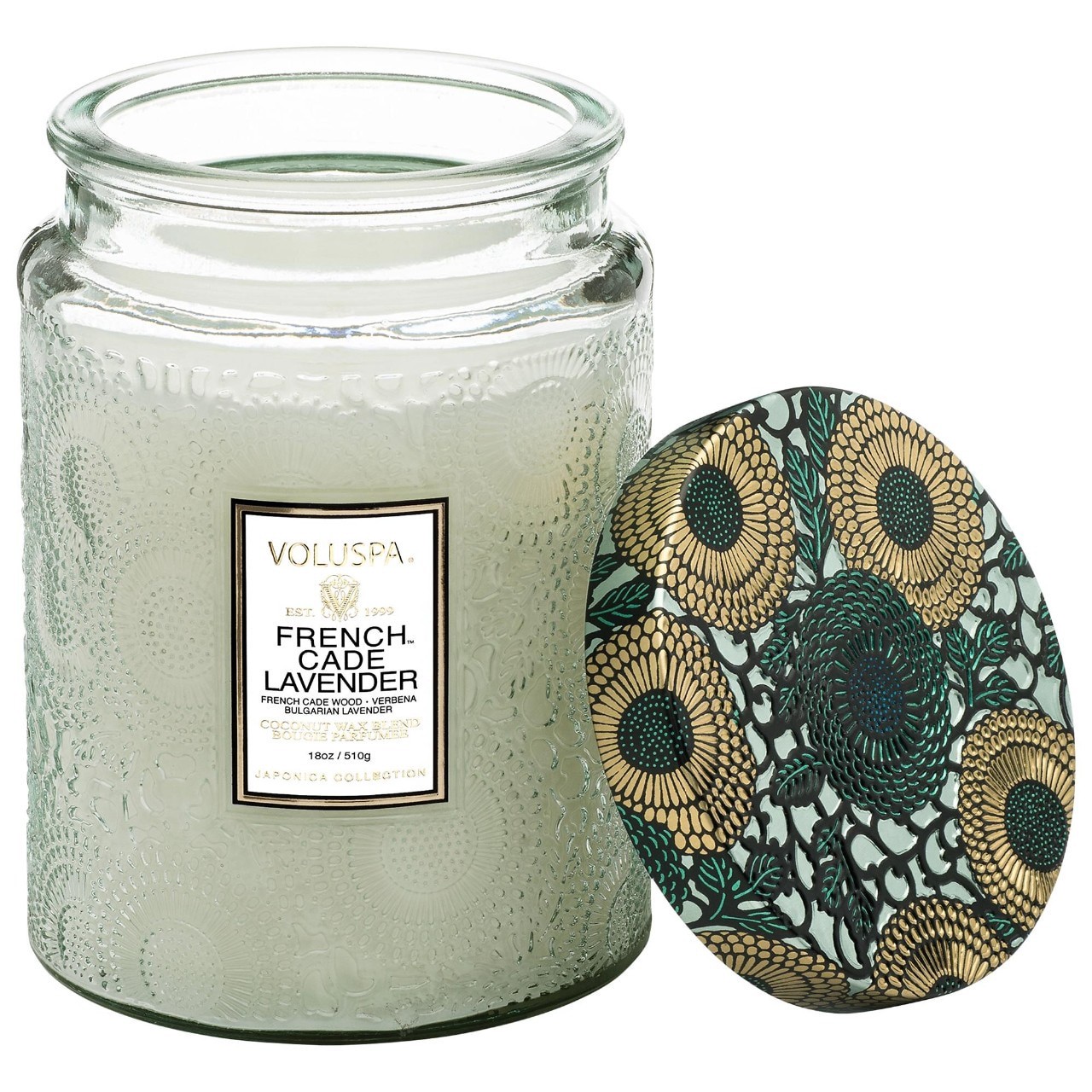 slide 1 of 2, VOLUSPA French Cade & Lavender Glass Jar Candle 18 oz/ 510 g 1-wick Candle,