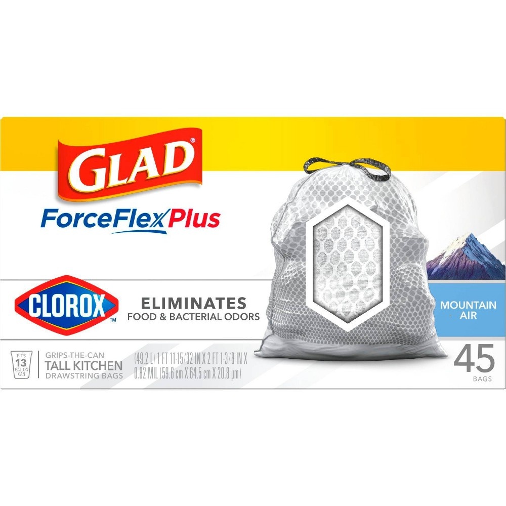 Glad ForceFlexPlus Clorox Mountain Air 13 Gallon Tall Kitchen