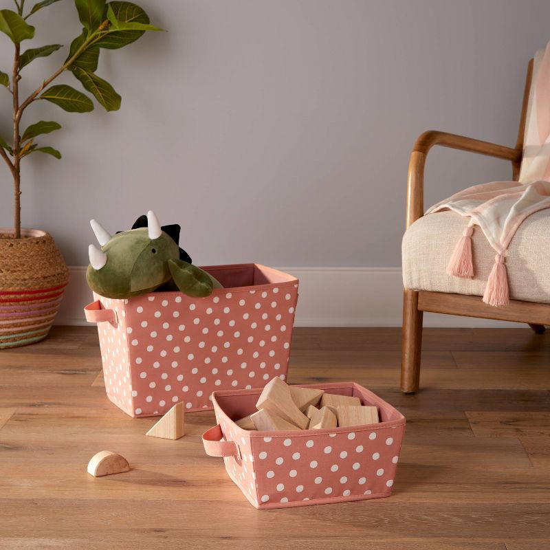 slide 3 of 5, Small Canvas Dot Kids' Bin Rose Pink - Pillowfort™: Square Storage Basket, Polyester, 10.5"x10.5", 1 ct