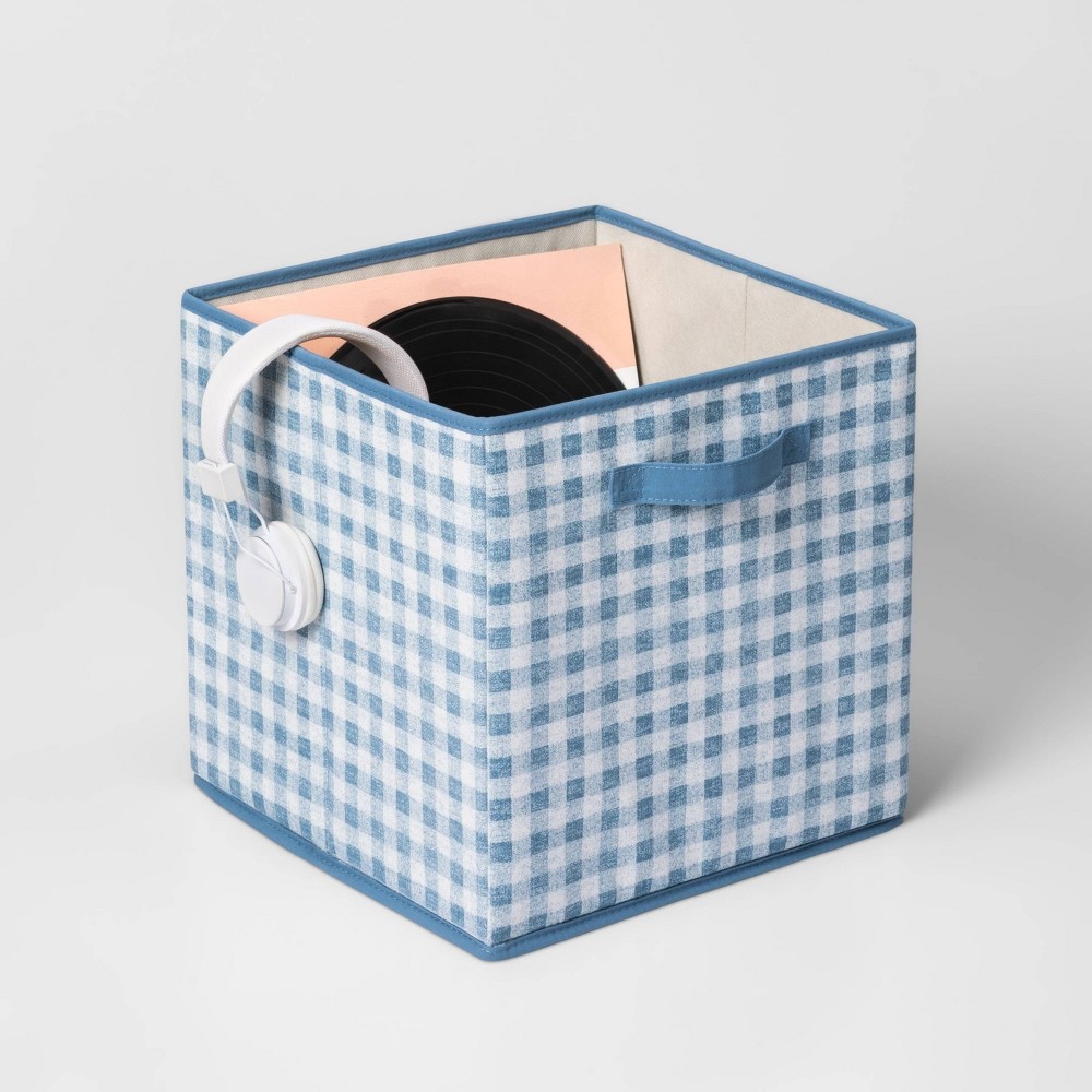 13 Fabric Gingham Storage Bin Blue - Pillowfort 1 ct