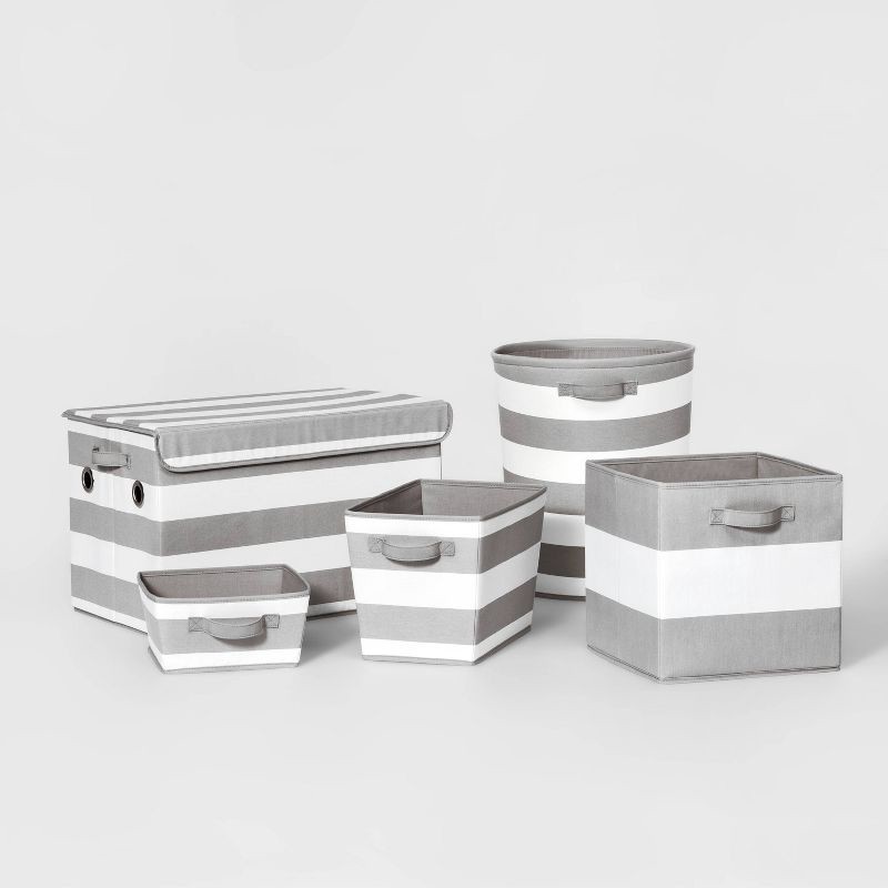 slide 4 of 5, Extra Large Canvas Striped Kids' Bin Gray - Pillowfort™: Toy Storage, Decorative Circular Bin, 38.2 Volume Capacity, 1 ct