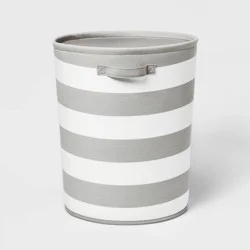 Extra Large Canvas Striped Kids&#x27; Bin Gray - Pillowfort™: Toy Storage, Decorative Circular Bin, 38.2 Volume Capacity