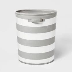 Extra Large Canvas Striped Kids' Bin Gray - Pillowfort™: Toy Storage, Decorative Circular Bin, 38.2 Volume Capacity