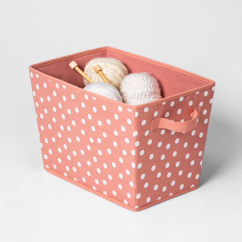 slide 2 of 5, Large Canvas Dot Kids' Bin Rose Pink - Pillowfort™: Decorative Storage Basket, Cardboard & Polyester, 10"x15"x10", 1 ct