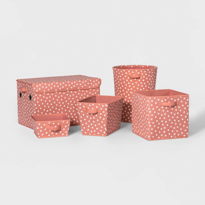 slide 5 of 5, Large Canvas Dot Kids' Bin Rose Pink - Pillowfort™: Decorative Storage Basket, Cardboard & Polyester, 10"x15"x10", 1 ct
