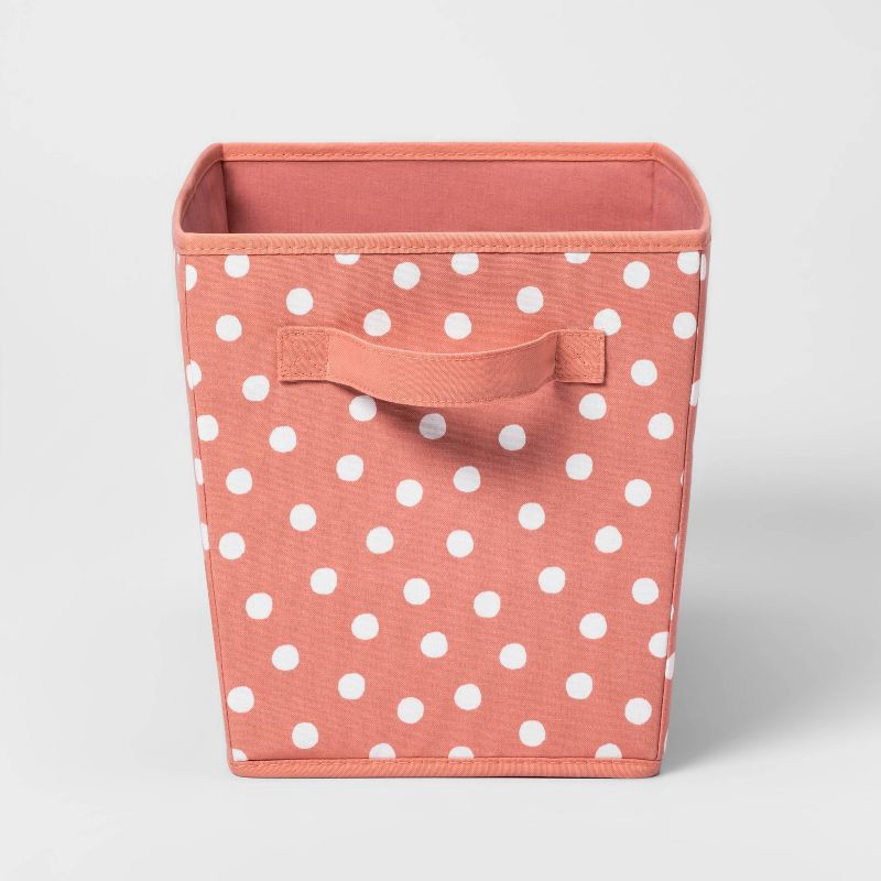 slide 1 of 5, Large Canvas Dot Kids' Bin Rose Pink - Pillowfort™: Decorative Storage Basket, Cardboard & Polyester, 10"x15"x10", 1 ct