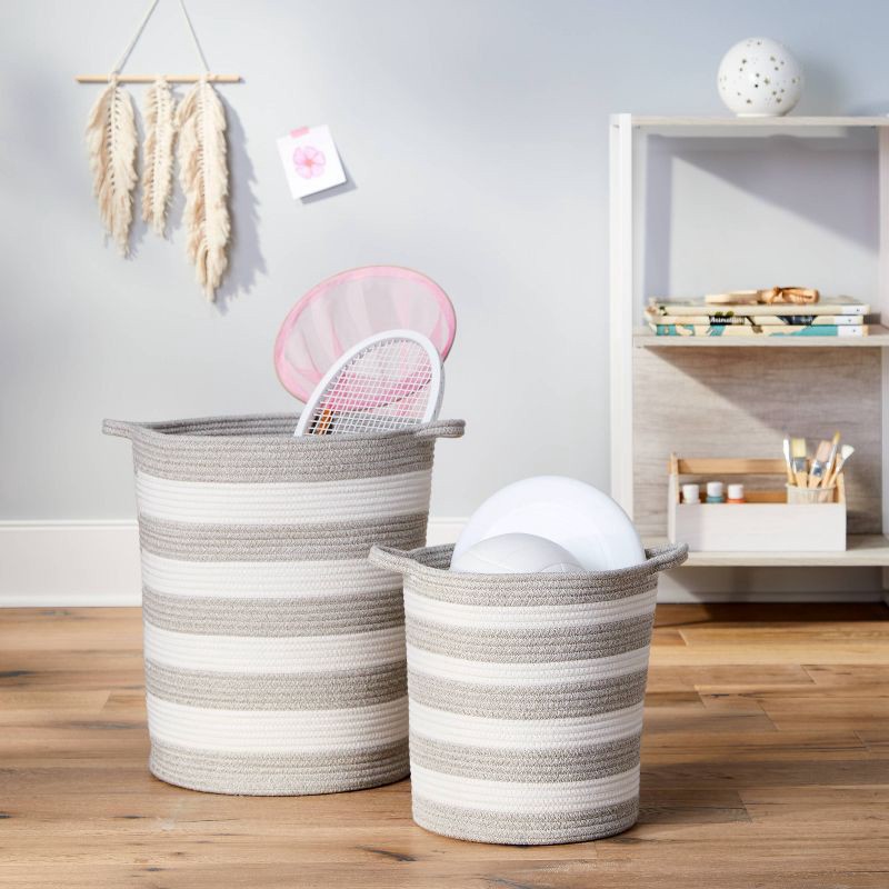 slide 2 of 4, Extra Large Striped Coiled Kids' Rope Basket Gray - Pillowfort™, 1 ct