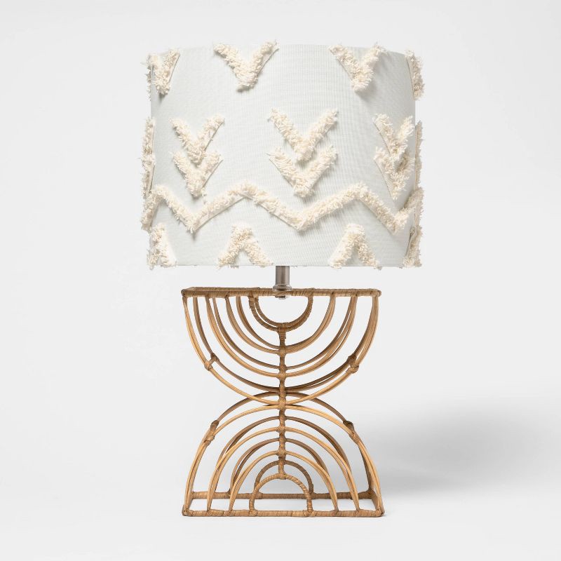 slide 2 of 4, Boho Rattan Kids' Table Lamp (Light Bulbs Not Included) - Pillowfort™: Off-White Drum Shade, UL Listed, 60W Max, 1 ct