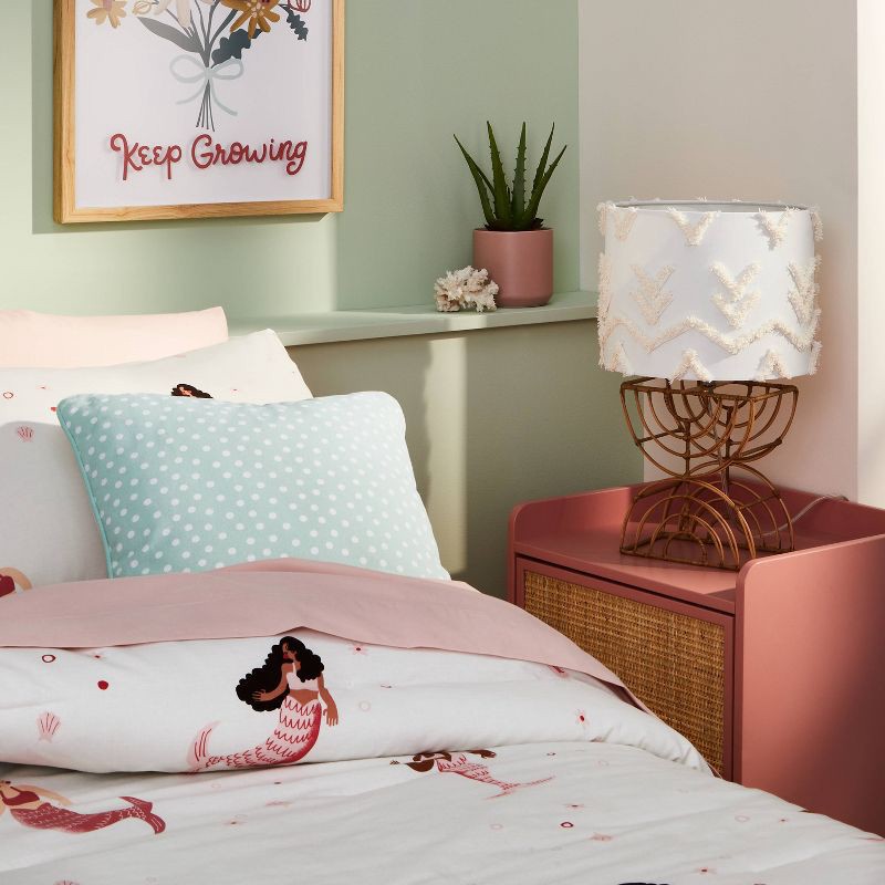 slide 3 of 4, Boho Rattan Kids' Table Lamp (Light Bulbs Not Included) - Pillowfort™: Off-White Drum Shade, UL Listed, 60W Max, 1 ct