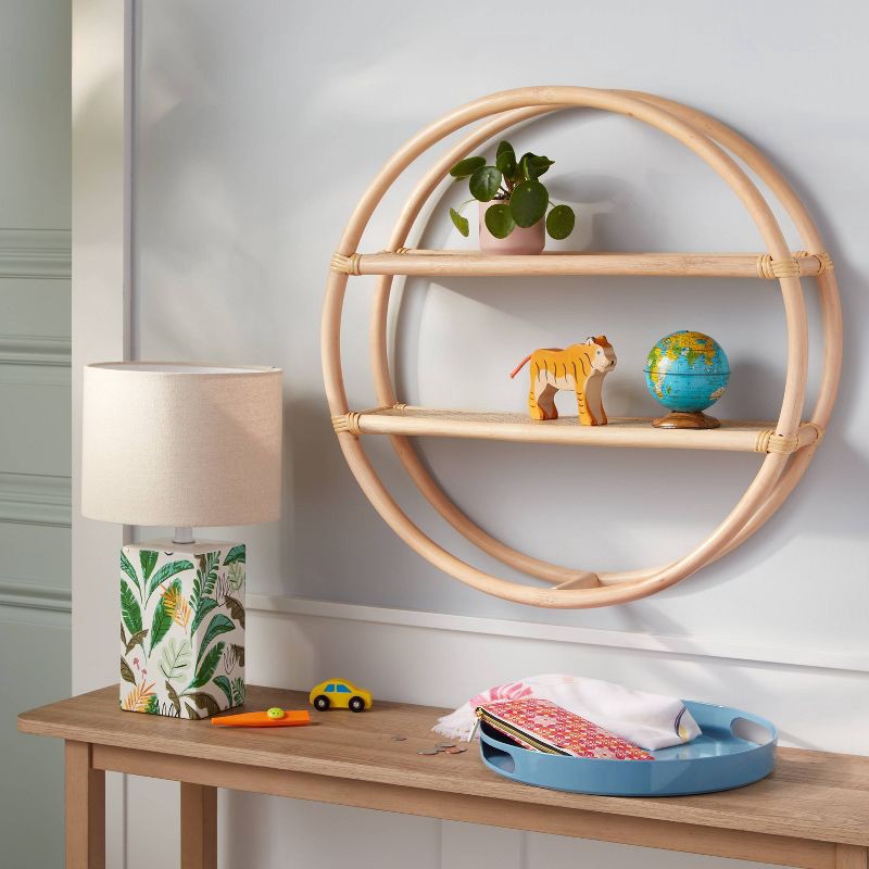 slide 2 of 5, Rattan Kids' Round Shelf Natural - Pillowfort™: Decorative Wall Shelf, Floating Curio Shelves, No Assembly Required, 1 ct