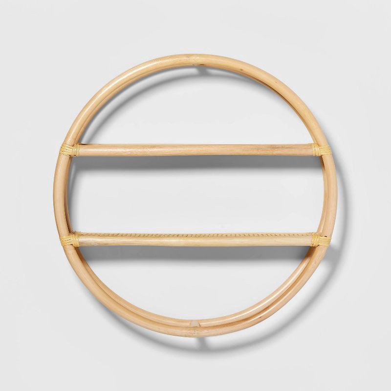 slide 1 of 5, Rattan Kids' Round Shelf Natural - Pillowfort™: Decorative Wall Shelf, Floating Curio Shelves, No Assembly Required, 1 ct