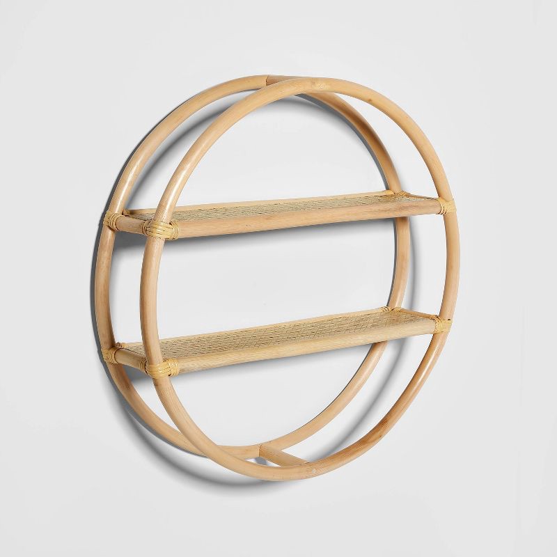 slide 3 of 5, Rattan Kids' Round Shelf Natural - Pillowfort™: Decorative Wall Shelf, Floating Curio Shelves, No Assembly Required, 1 ct