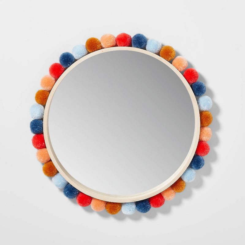 slide 1 of 5, 19" Round Colorful Pom-Pom Kids' Mirror - Pillowfort™, 1 ct