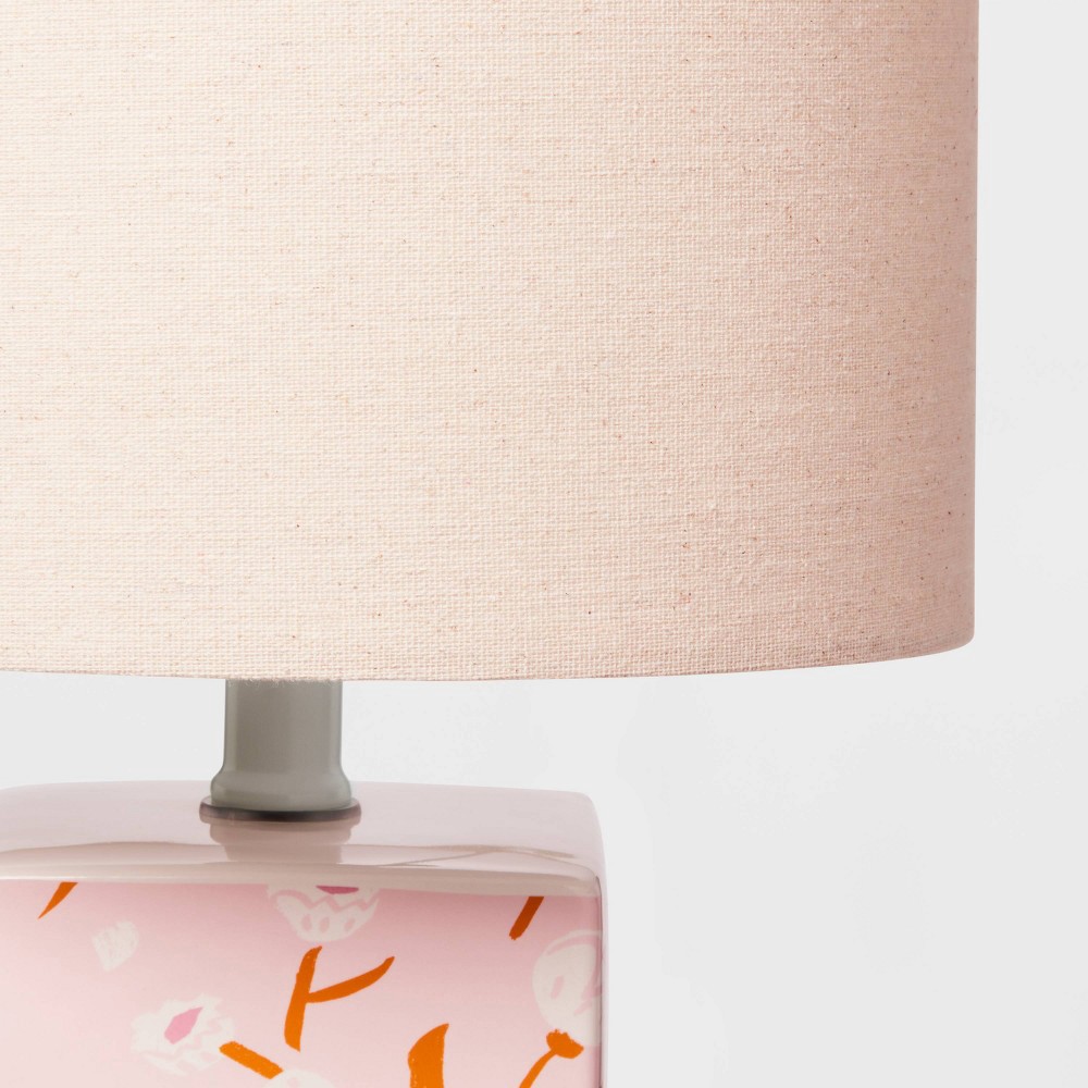 slide 3 of 4, Floral Base Lamp with Cylinder Shade Pink - Pillowfort, 1 ct