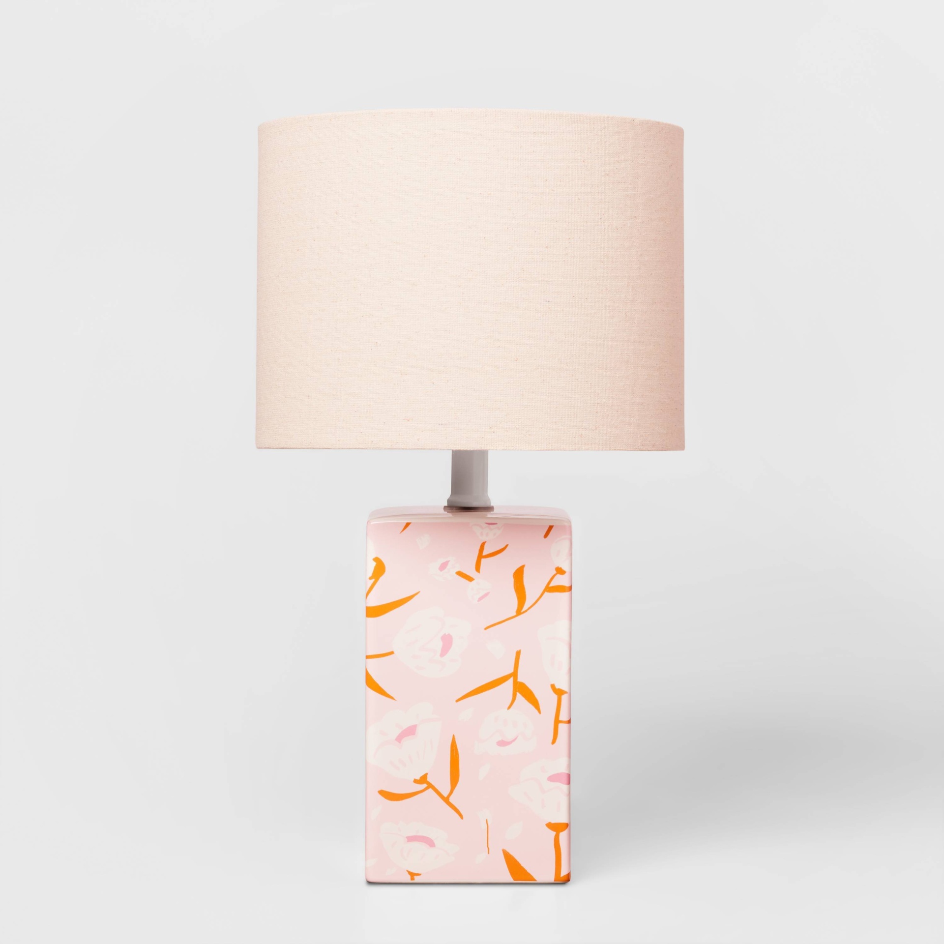 slide 1 of 4, Floral Base Lamp with Cylinder Shade Pink - Pillowfort, 1 ct