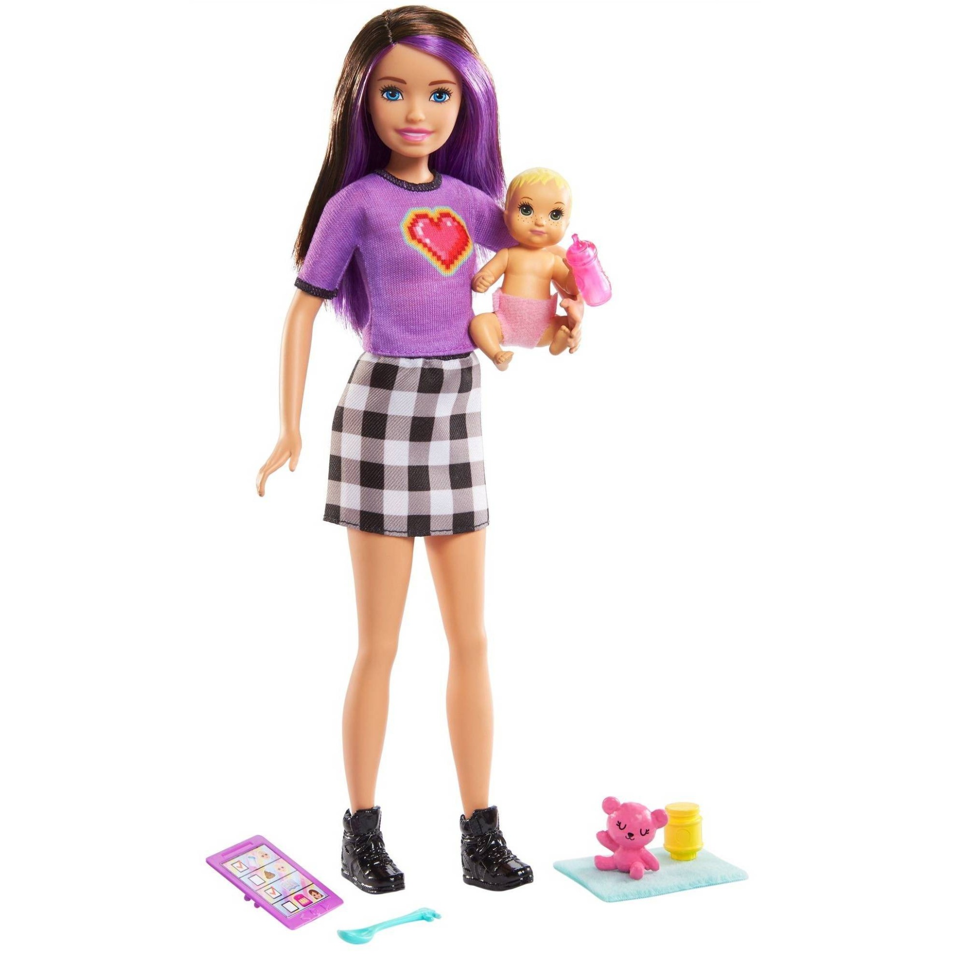 slide 1 of 4, Barbie Skipper Babysitters Inc. - Brown/Purple Hair, 1 ct