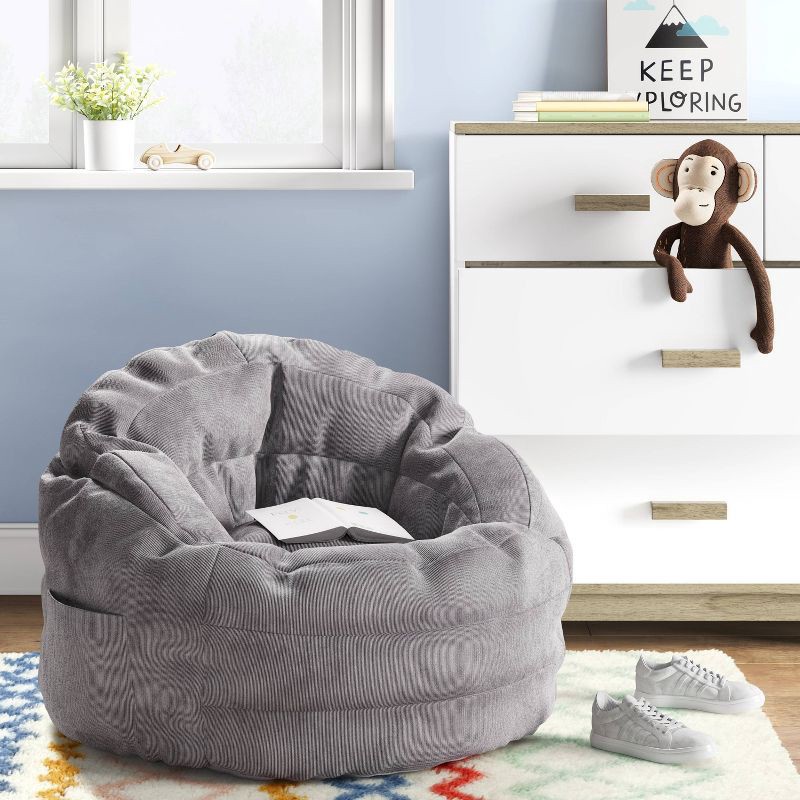 slide 2 of 6, Settle In Kids' Bean Bag Chair Gray - Pillowfort™: Toddler Seat, Indoor Use, Polystyrene Beads, Handle & Pocket, 1 ct