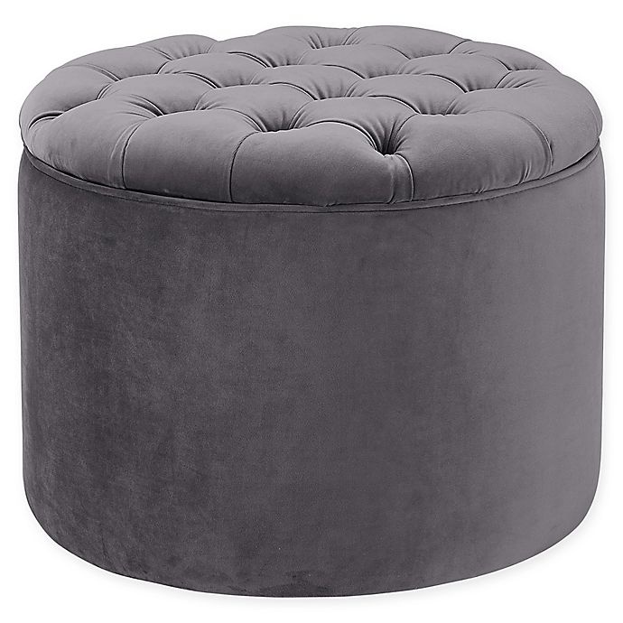 slide 1 of 3, TOV Furniture Queen Velvet Storage Ottoman - Grey, 1 ct