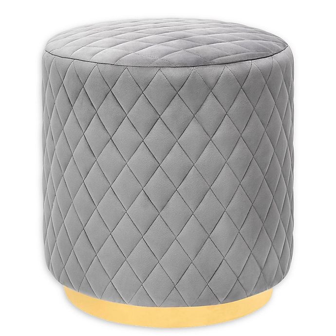 slide 1 of 3, TOV Furniture Abir Round Velvet Ottoman - Grey, 1 ct