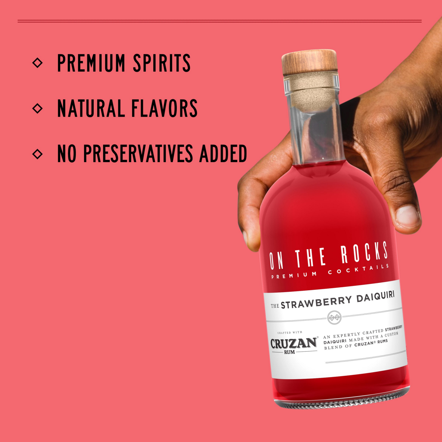 slide 2 of 7, On The Rocks Cruzan Strawberry Daiquiri Ready to Drink Cocktail 375 ml, 375 ml