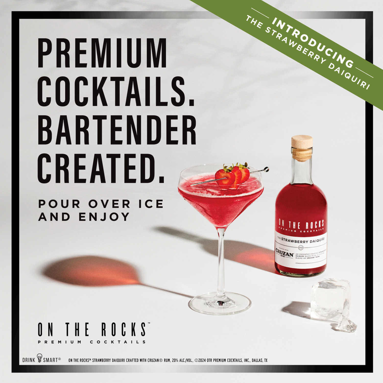 slide 5 of 7, On The Rocks Cruzan Strawberry Daiquiri Ready to Drink Cocktail 375 ml, 375 ml