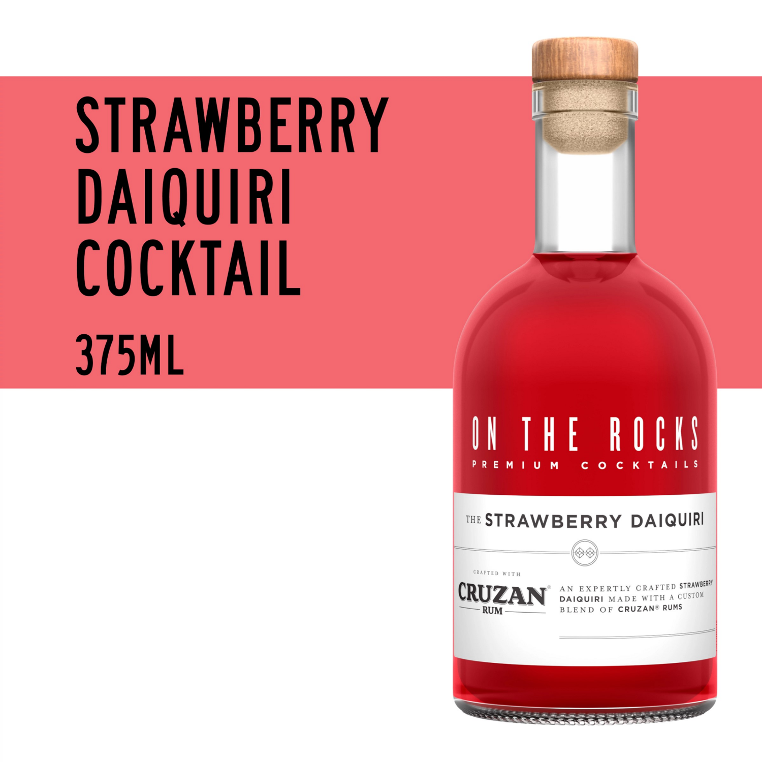 slide 1 of 7, On The Rocks Cruzan Strawberry Daiquiri Ready to Drink Cocktail 375 ml, 375 ml