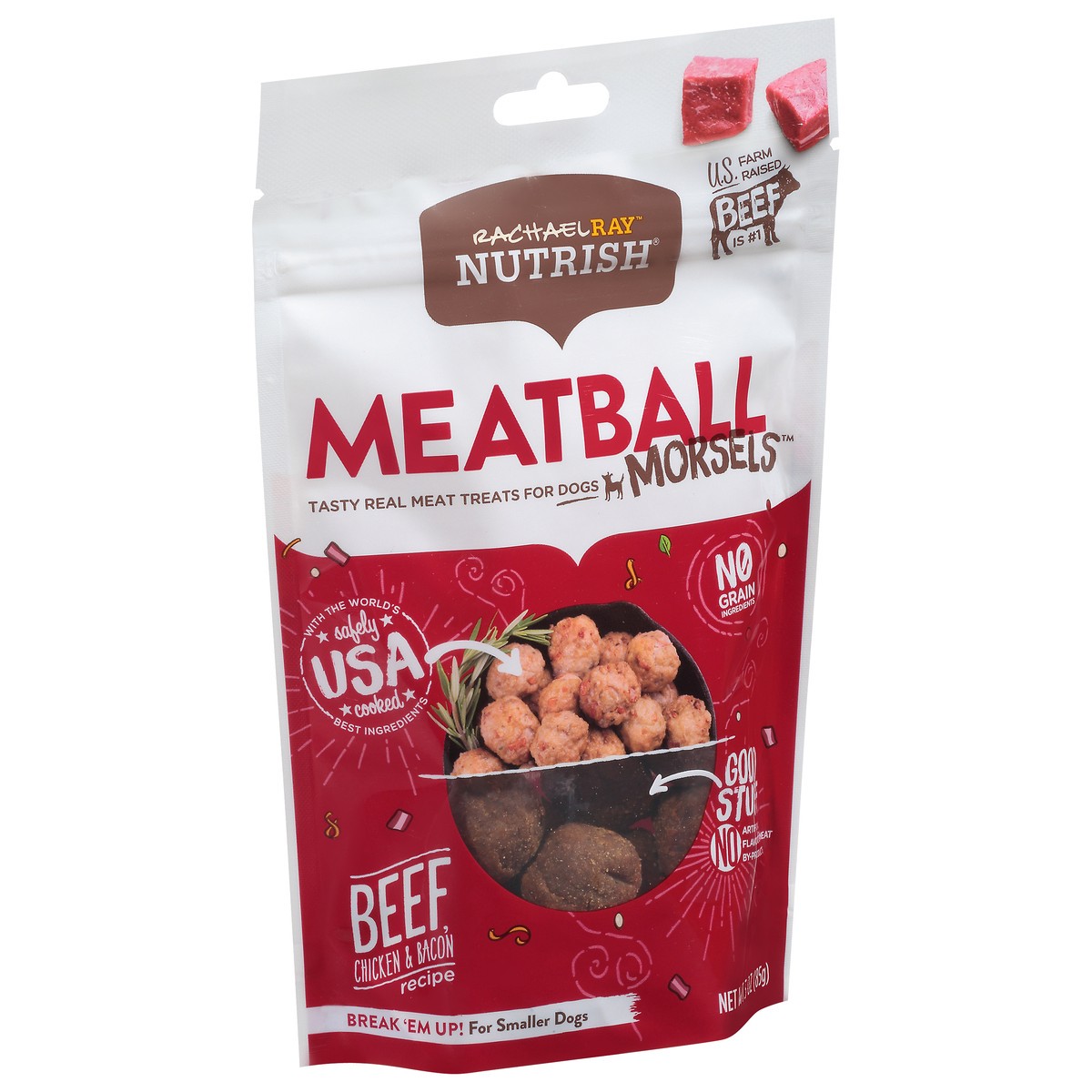 slide 5 of 12, Rachael Ray Nutrish Meatball Morsels Grain Free Dog Treats Beef Chicken Bacon Recipe, 3 oz