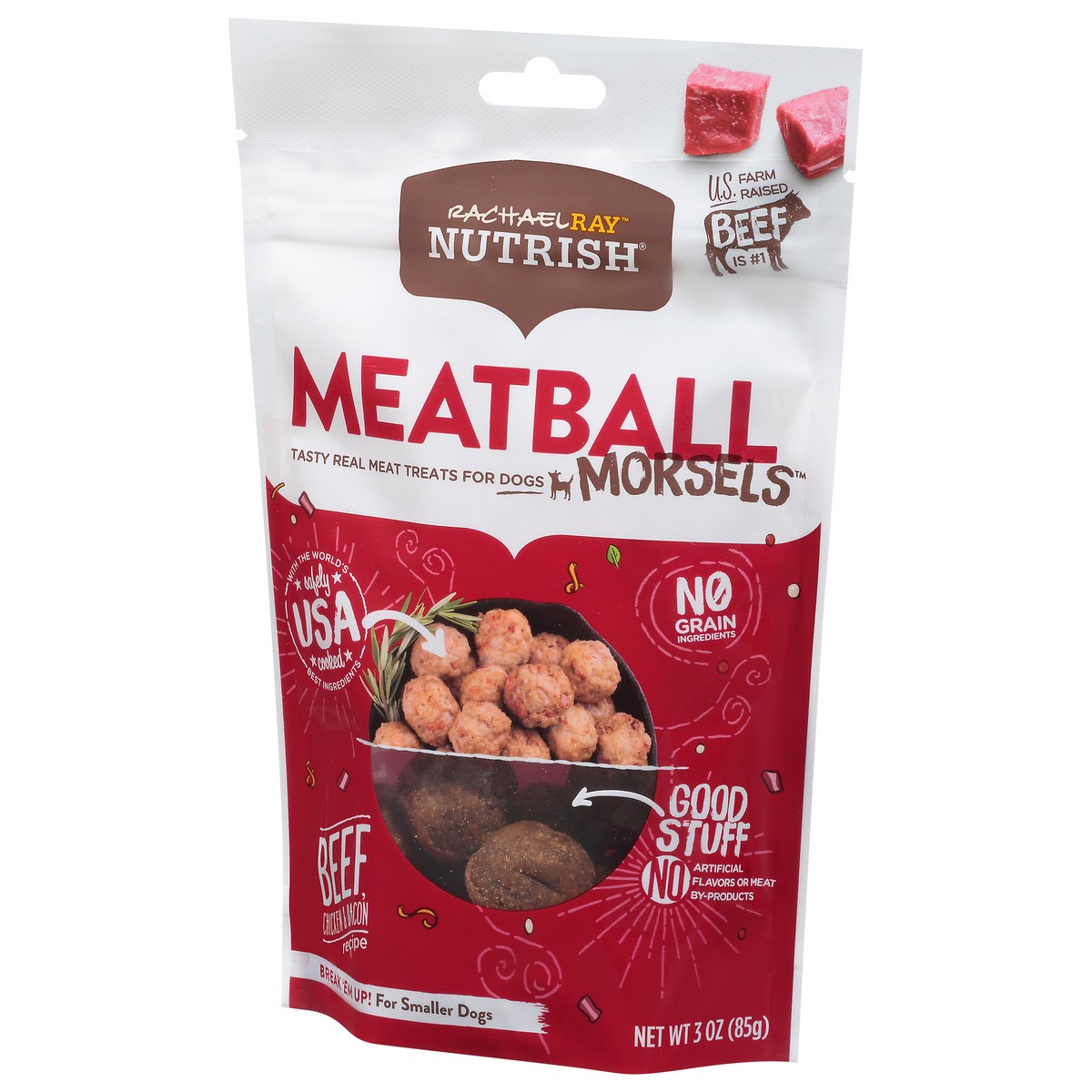 slide 6 of 12, Rachael Ray Nutrish Meatball Morsels Grain Free Dog Treats Beef Chicken Bacon Recipe, 3 oz