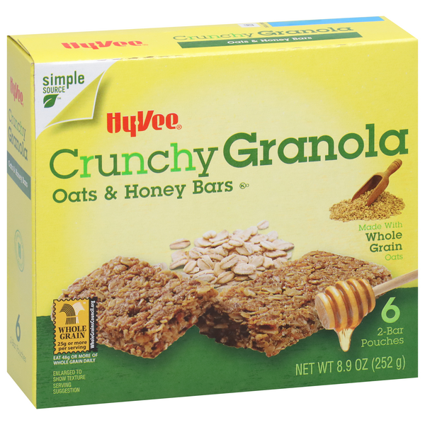 slide 1 of 1, Hy-vee Oats & Honey Crunchy Granola Bars, 8.9 oz