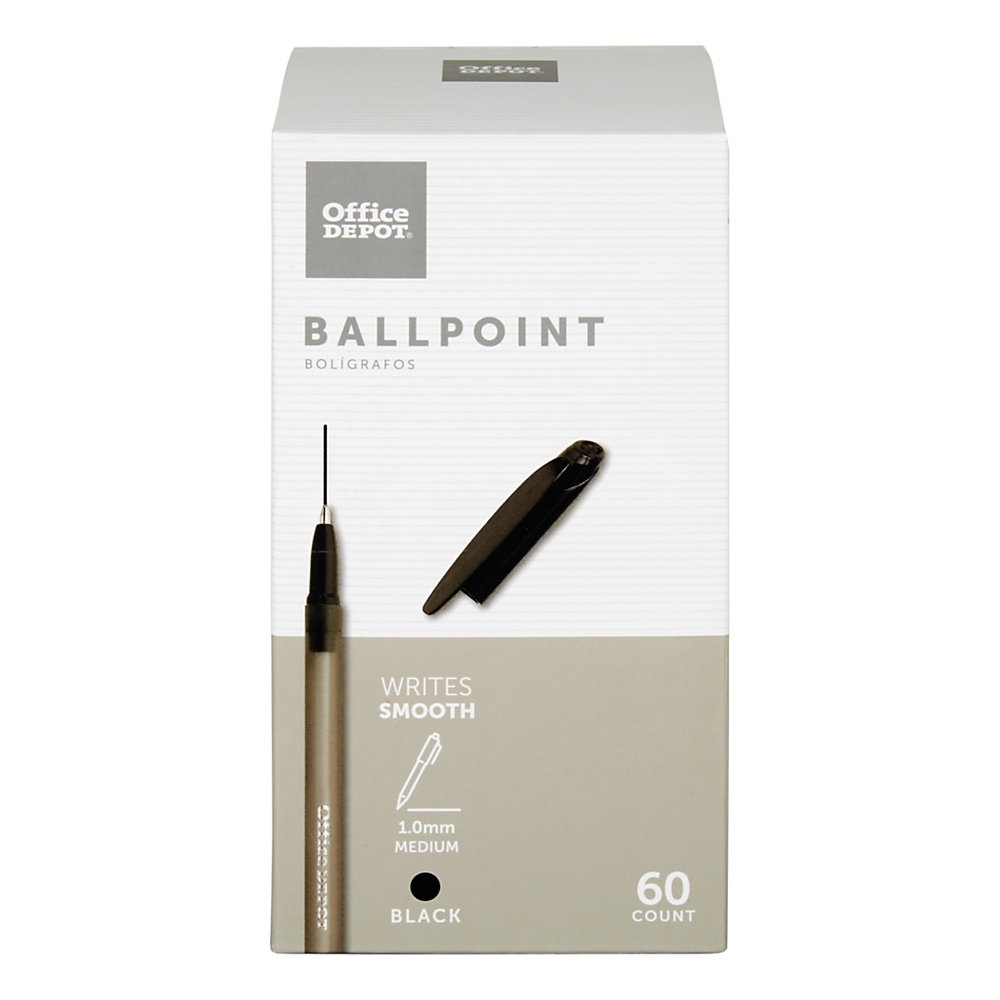 slide 1 of 1, Office Depot Brand Tinted Ballpoint Stick Pens, Medium Point, 1.0 Mm, Black Barrel, Black Ink, Pack Of 60 Pens, 60 ct