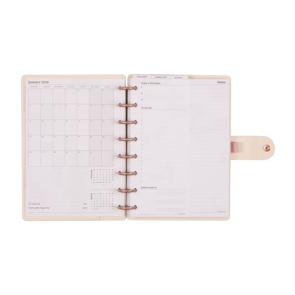 slide 5 of 10, 2026 Citrine Monthly/Weekly Small Disc Bound Planner, 5-3/4"" x 8"", Ivory Diagonals, January To December, PD0124S007, 1 ct