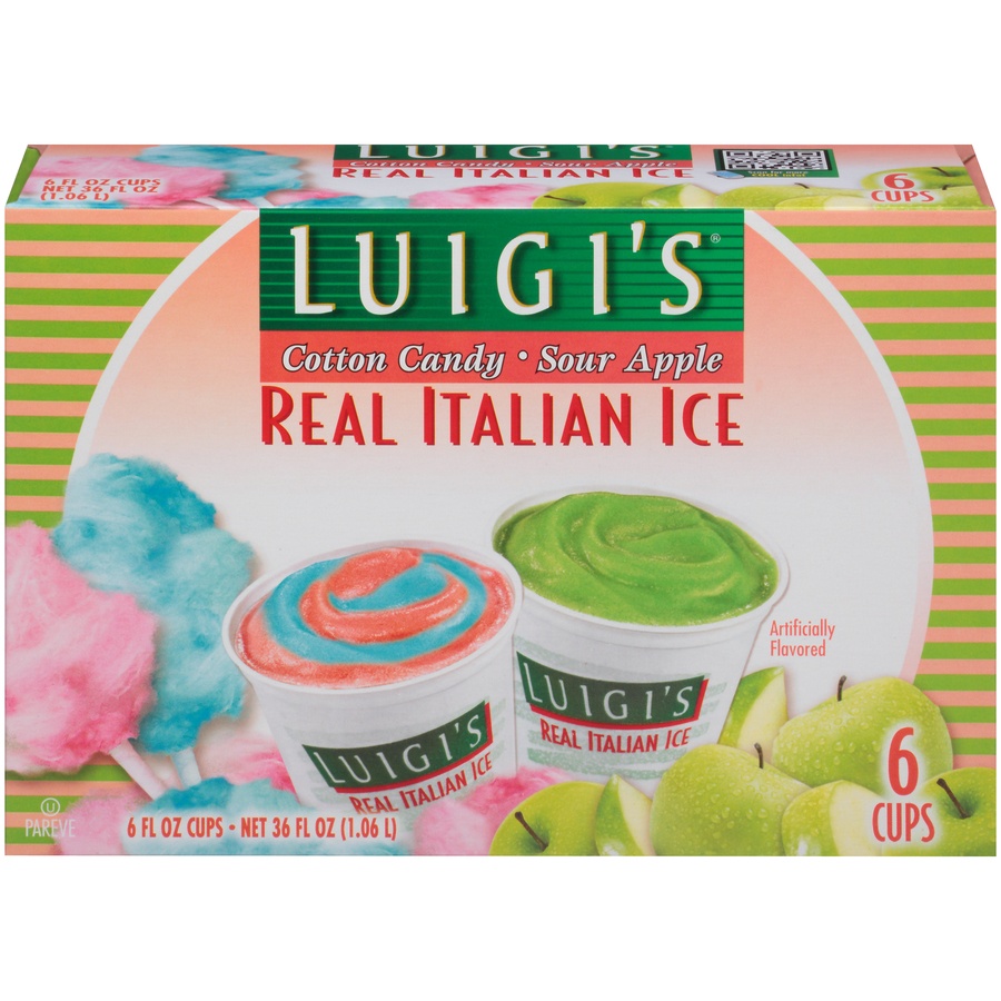 slide 1 of 1, Luigi's Real Italian Ice Cups Cotton Candy & Sour Apple - 6 CT, 6 ct; 6 fl oz