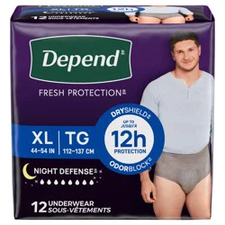 Depend Night Defense Adult Incontinence Underwear for Men, Disposable, Overnight, Extra-Large, Grey, 12 Count (Packaging May Vary)
