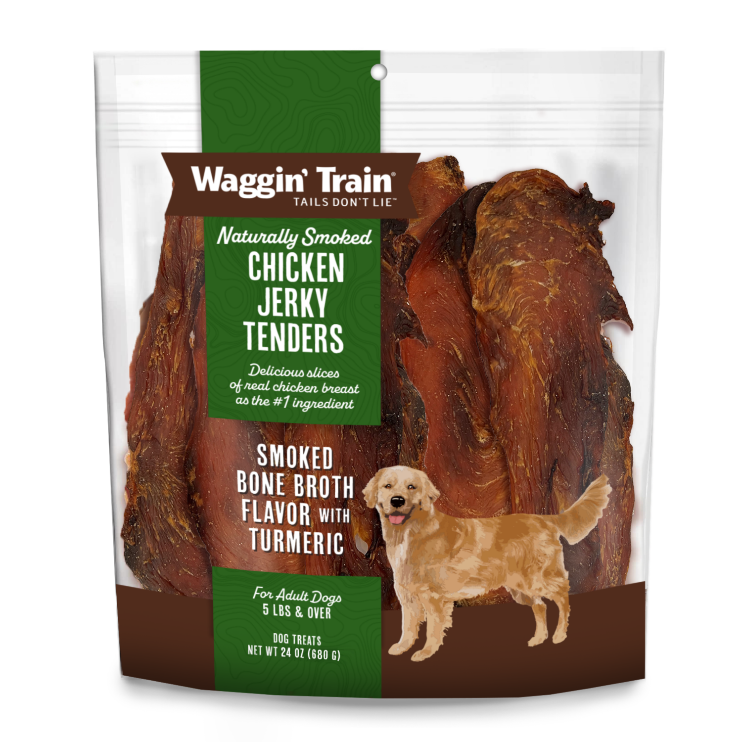 slide 1 of 6, WAGGIN TRAIN Waggin' Train Naturally Smoked Chicken Jerky Tenders with Turmeric and Bone Broth Dog Treats - 24 oz Bag, 24 oz