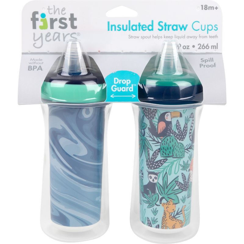 slide 8 of 9, The First Years Insulated Straw Cups - Rainforest - 2pk/9oz, 2 ct; 9 oz