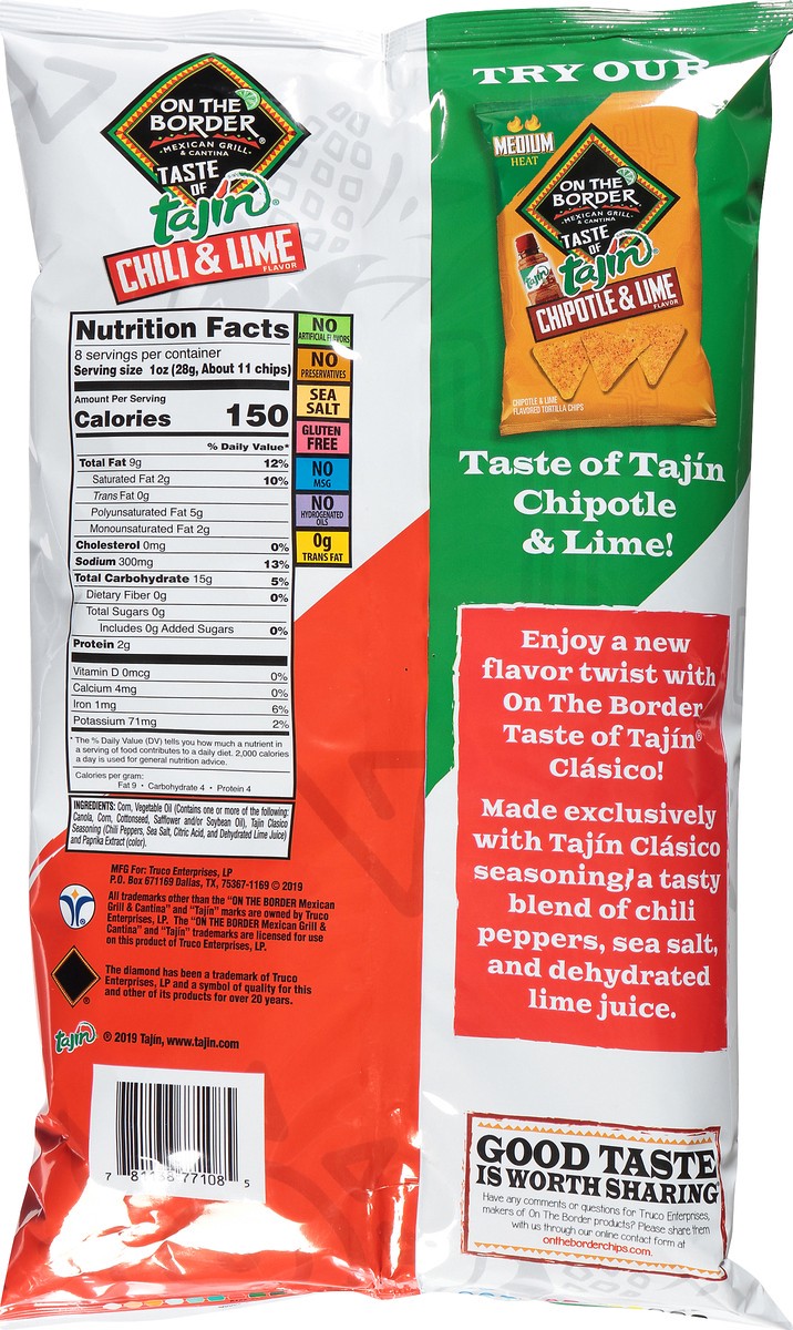 slide 10 of 10, On The Border Mild Clasico Chili & Lime Flavor Tortilla Chips 8 oz, 8 oz