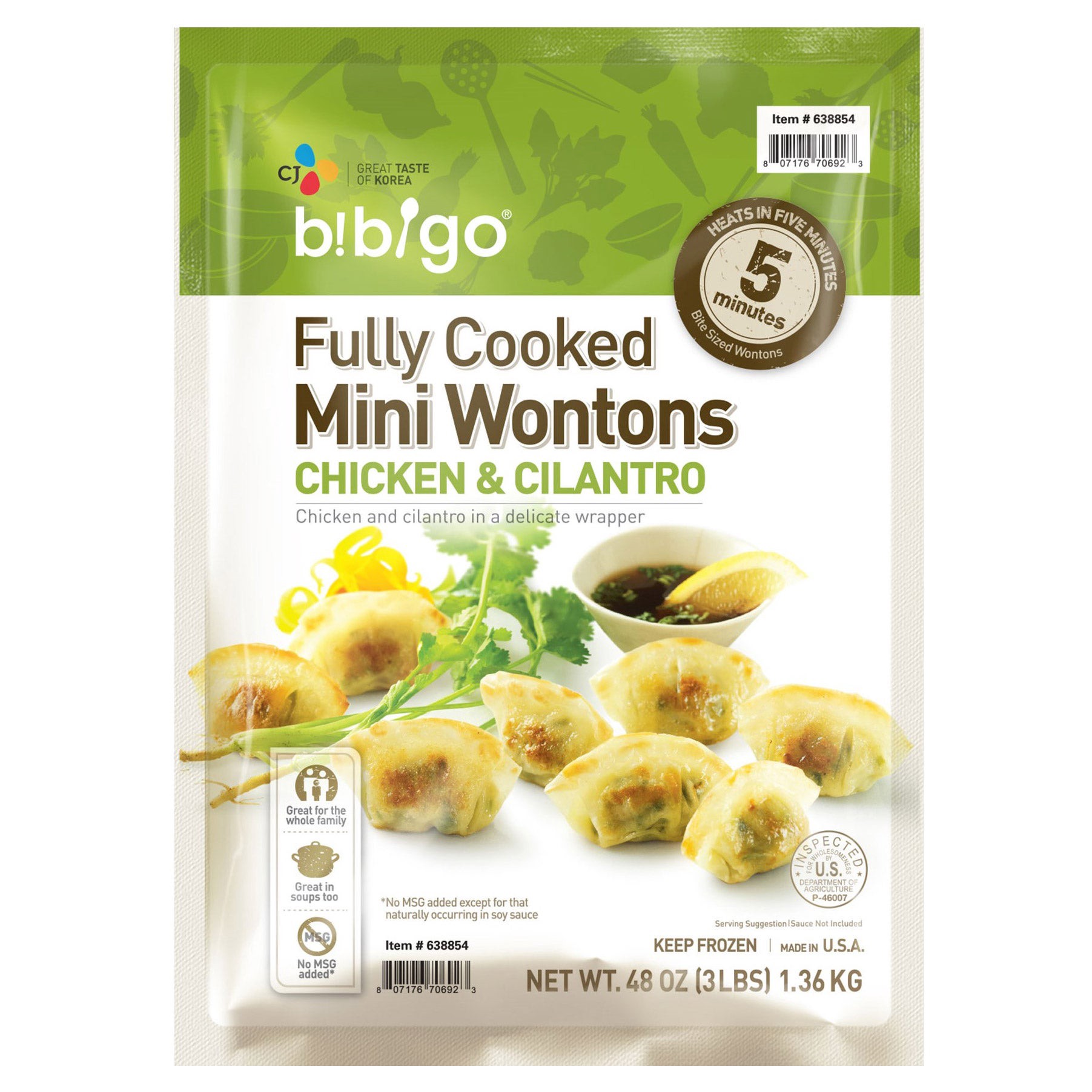 slide 1 of 2, CJ Bibigo Chicken & Cilantro Mini Wontons, 3 lbs, 