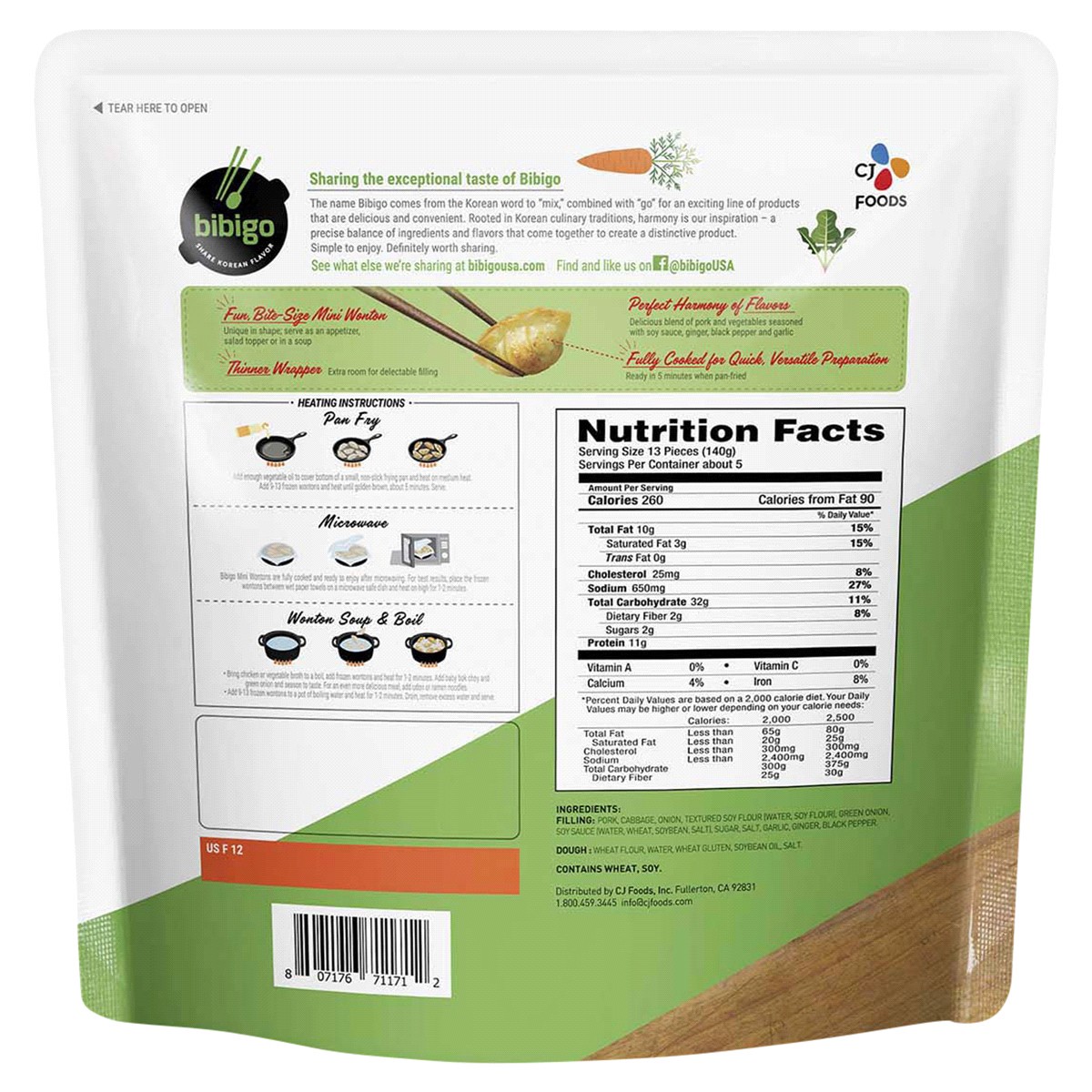 slide 2 of 2, Bibigo Frozen Mini Wontons Pork & Vegetable Dumplings, 24 oz