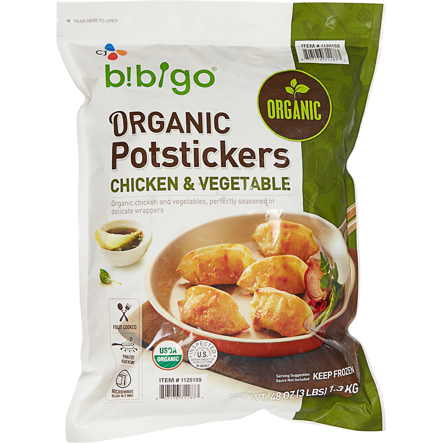 slide 1 of 2, Bibigo Organic Potstickers, Chicken & Vegetable, 48 oz, 