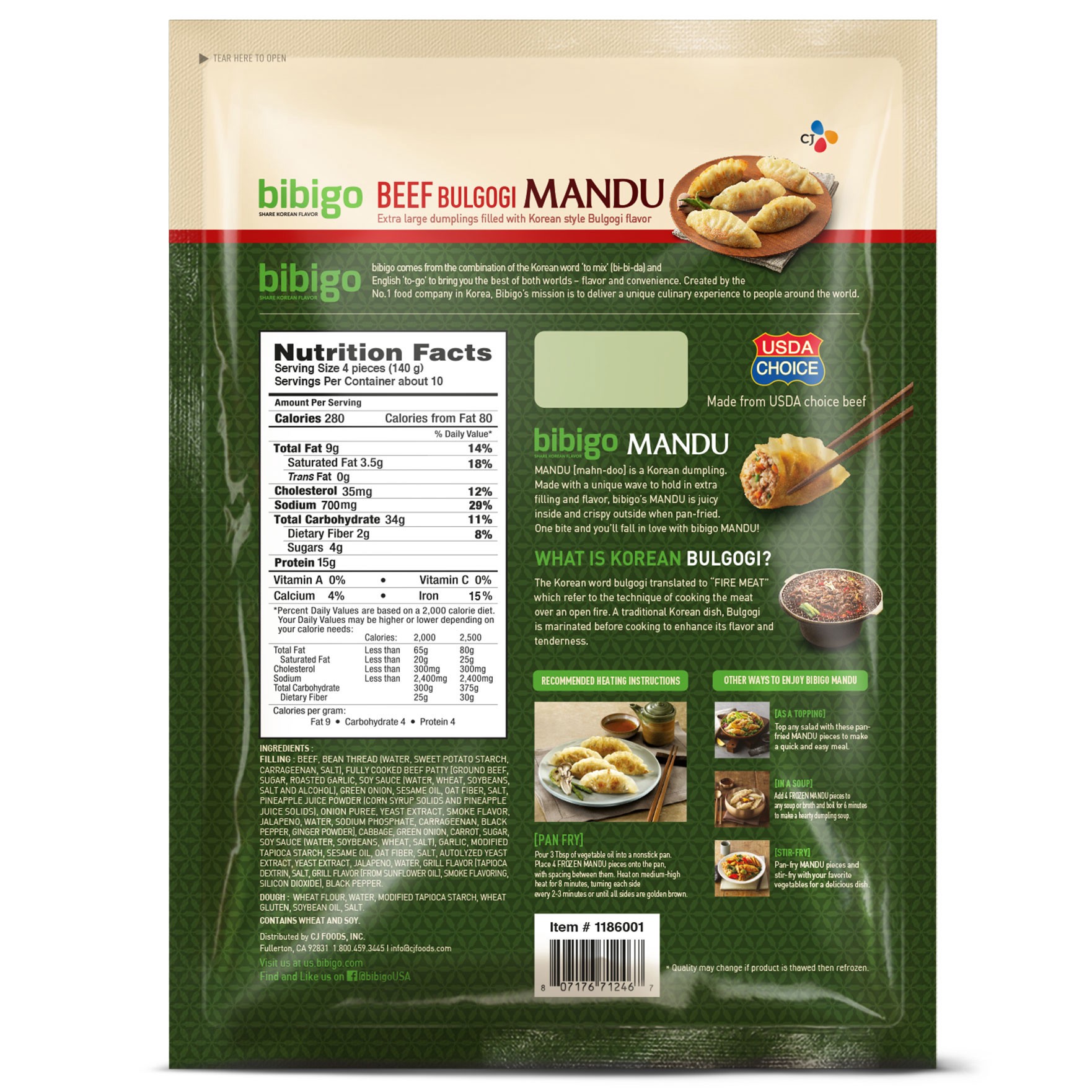 slide 2 of 2, Bibigo Beef Bulgogi Mandu, 3 lb