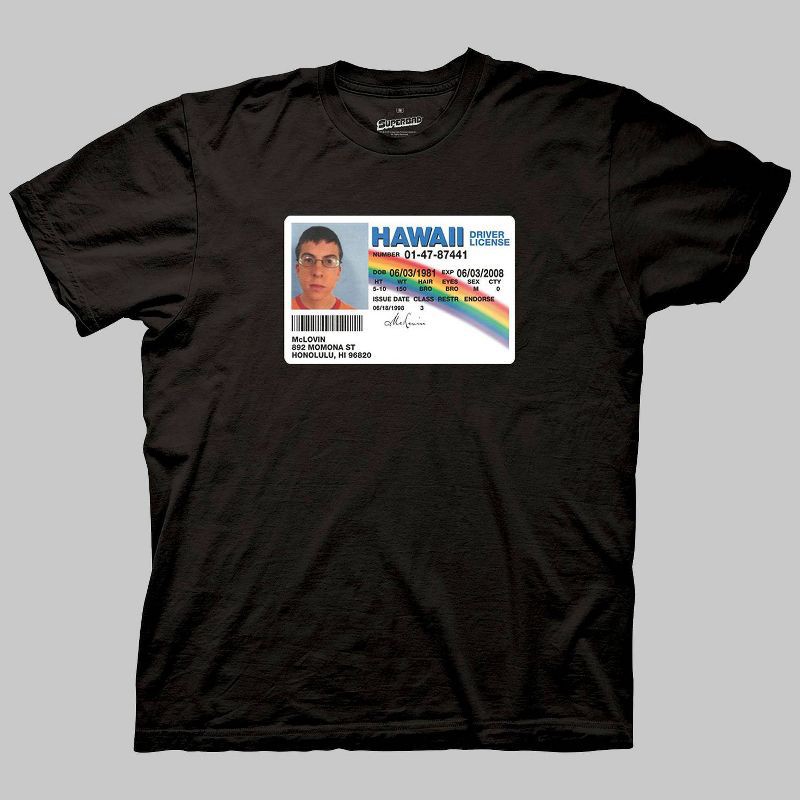 slide 1 of 3, Men's Superbad McLovin Short Sleeve Crew Neck Graphic T-Shirt - Black XXL: Ripple Junction, Movie Logo, 1 ct