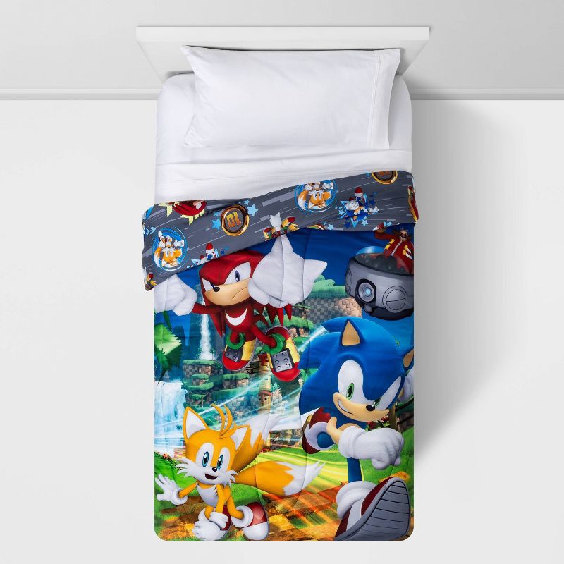 slide 3 of 4, Twin Sonic the Hedgehog Run Rings Around You Reversible Kids' Comforter, 1 ct