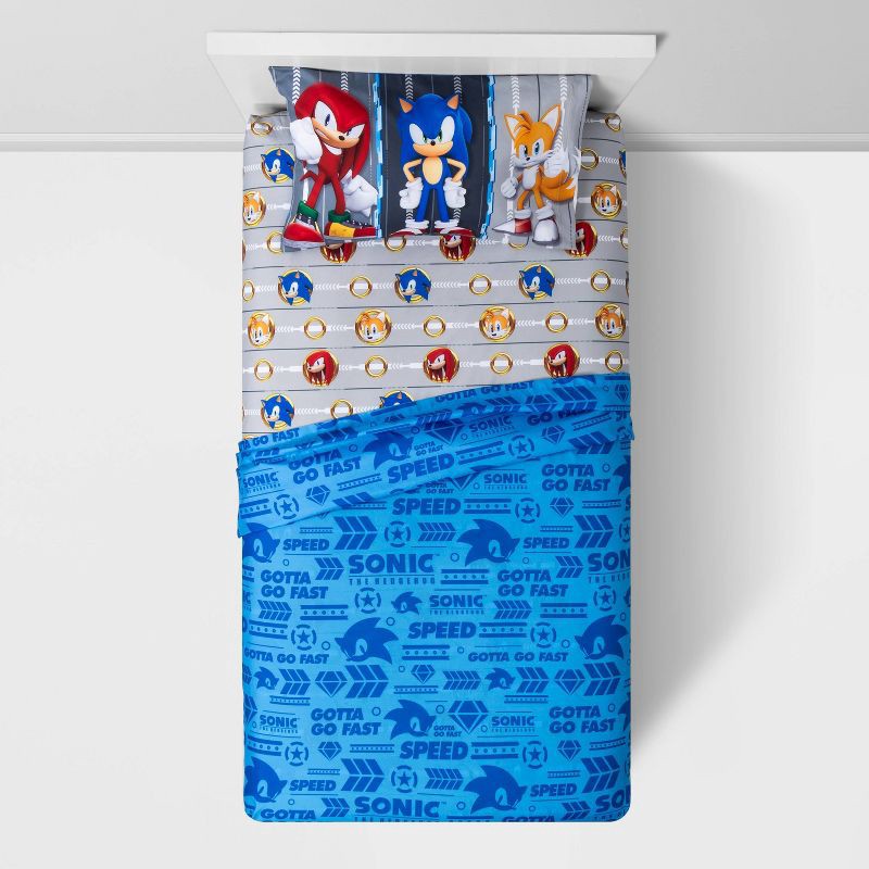 slide 2 of 3, Twin Sonic the Hedgehog Run Rings Around You Kids' Sheet Set, 1 ct