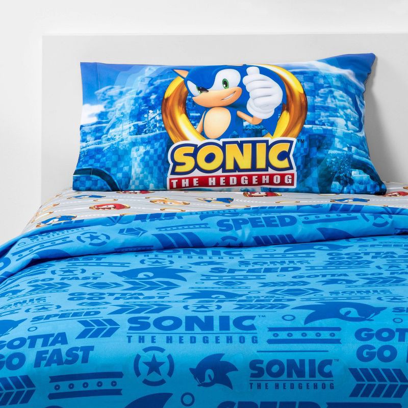 slide 1 of 3, Twin Sonic the Hedgehog Run Rings Around You Kids' Sheet Set, 1 ct