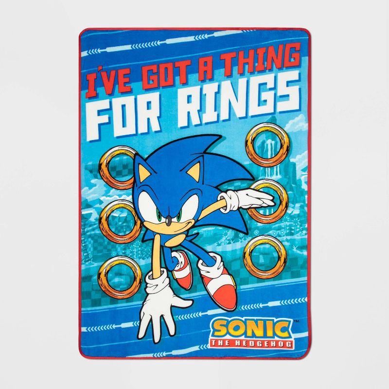 slide 3 of 3, 62"x90" Sonic the Hedgehog Things For Rings Kids' Blanket, 1 ct