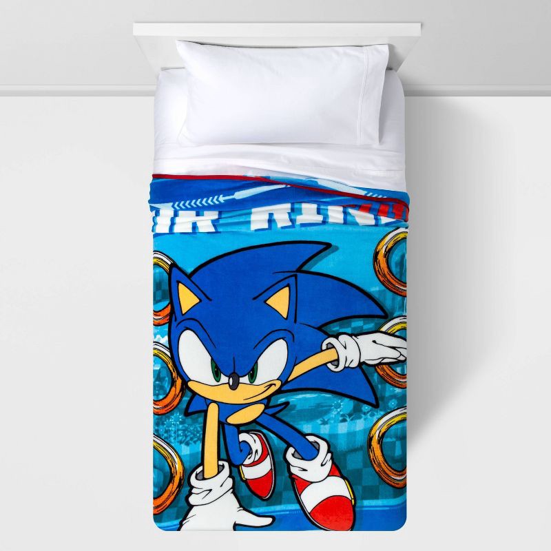 slide 1 of 3, 62"x90" Sonic the Hedgehog Things For Rings Kids' Blanket, 1 ct