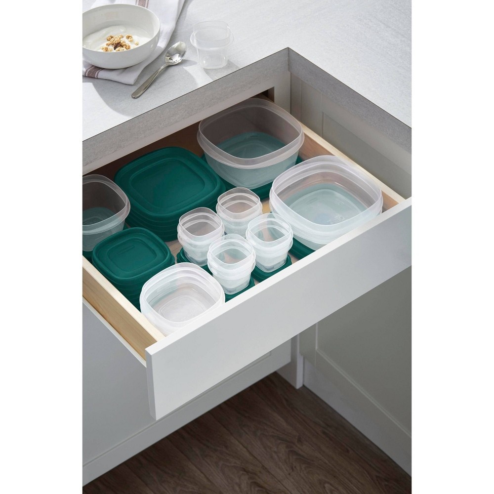 slide 5 of 8, Rubbermaid Food Storage Container Set with Easy Find Lids Forest Green, 30 ct